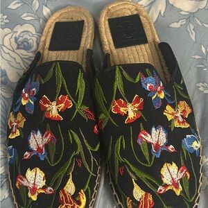 Tory Burch Max embroidered espadrilles navy blue